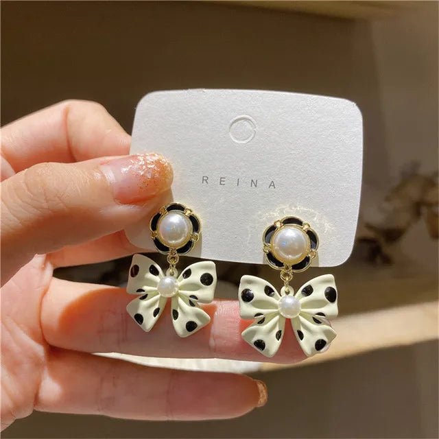 1 Pair Fashion Bowknot Imtation Pearl Cute Zinc Alloy Drop Earrings for Women Party Wedding Jewelry Accessories 2024 - VigDeals