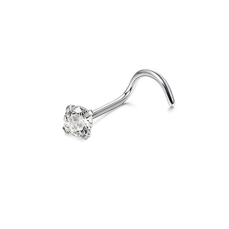 Stainless Steel Diamond-Studded Curved Bar Nose Ring