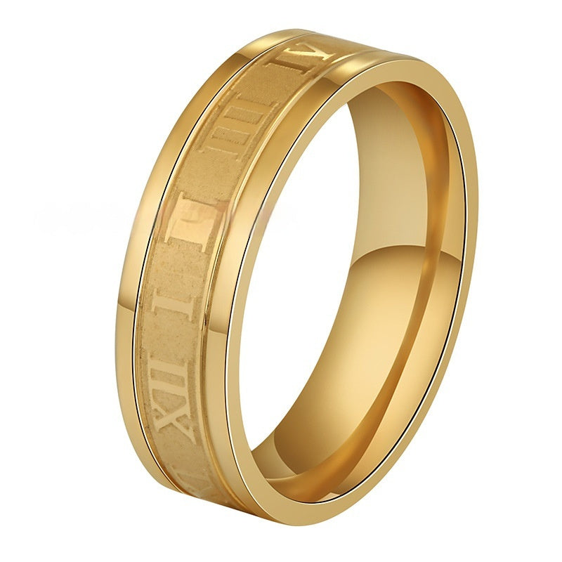 Stainless Steel Straight Edge Roman Digital Ring