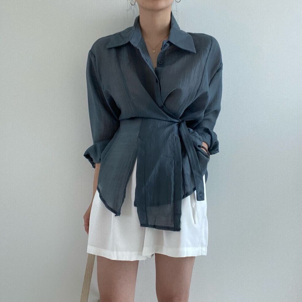 Irregular Buttoned Lapel Shirt Women Temperament
