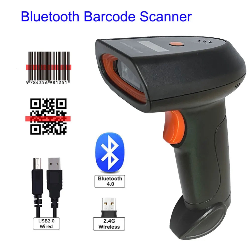 Bluetooth Barcode Scanner Screen Display,1D 2D Hanheld USB Wireless Book Bar Code Scanner Reader for Library Classroom