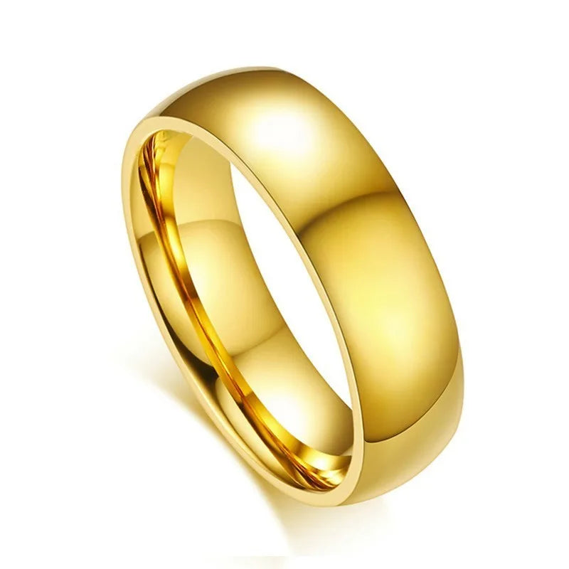 Vnox Classic Wedding Rings for Women Men 6mm Gold Color Stainless Steel Couple Rings Simple Plain Bands Anniversary Gift