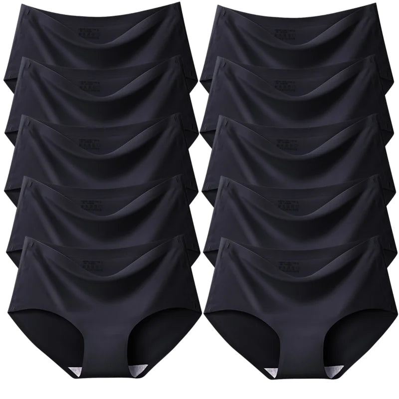 TrowBridge 10PCS/Set Women's Panties Solid Seamless Underwear Plus Size Comfortable Briefs Silk Satin Lingerie Health Underpants