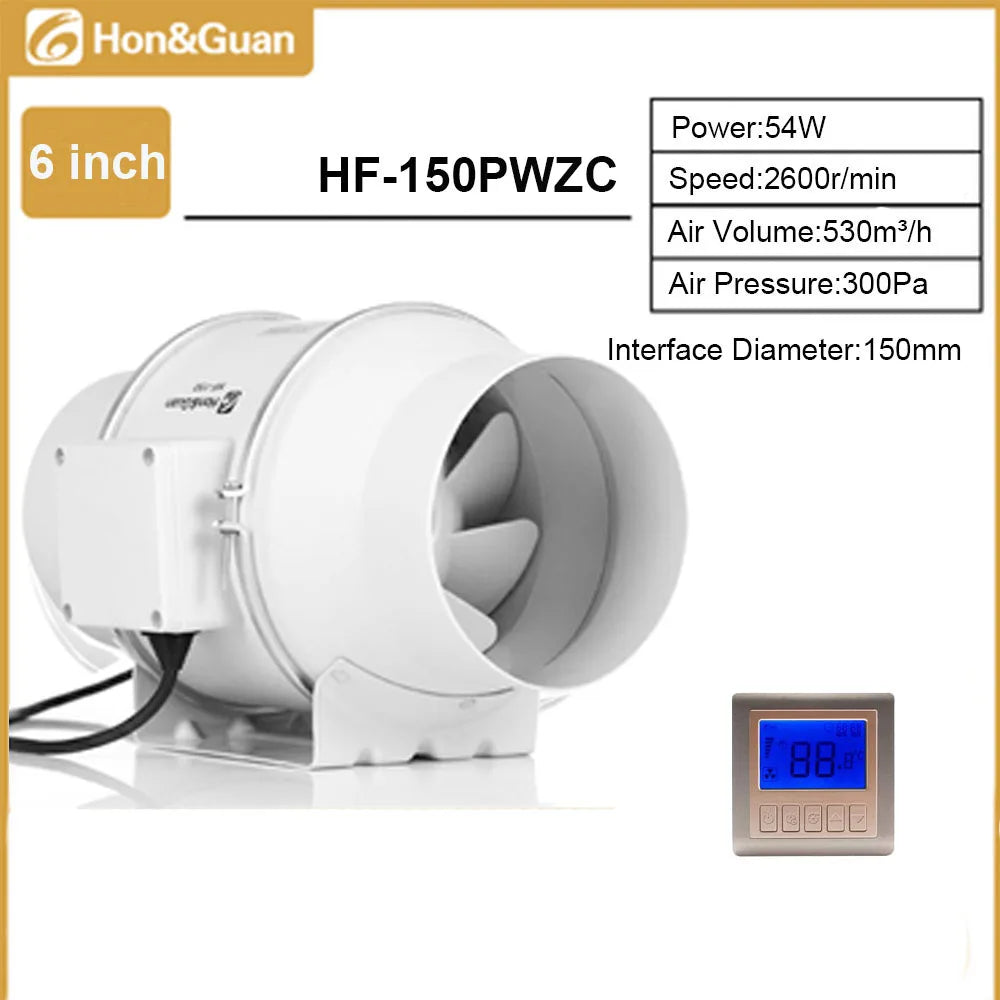 Hon&Guan 4 6 8inch Silent Inline Duct Fan Wireless Control Ventilation Air Extractor for Bathroom Kitchen Hood Ventilator