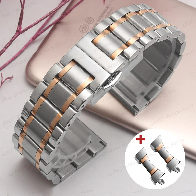 Arc Flat End Solid Stainless Steel Watchband for Tissot Butterfly Clasp Strap 12 13 14 15 16 17 18 19 20 21 22 23 24mm Universal