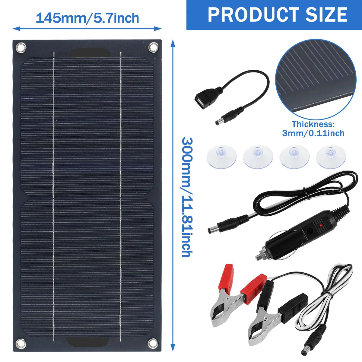 Solar Panel Kit 12V 30W IP65 Waterproof Solar Trickle Charger Portable Monocrystalline Solar Powered Battery Charger with
