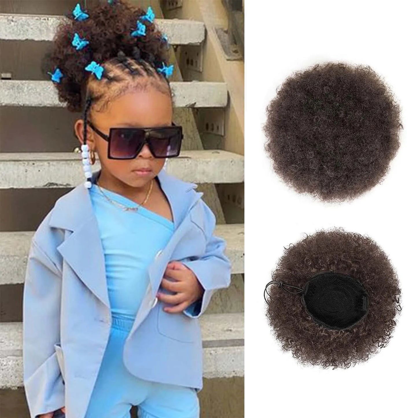 Synthetic 1PCS Kids Ponytail Afro Puff Ponytail for Girls Kids Kinky Curly Hair Updo Donut Chignon Children Small Size Hair Buns