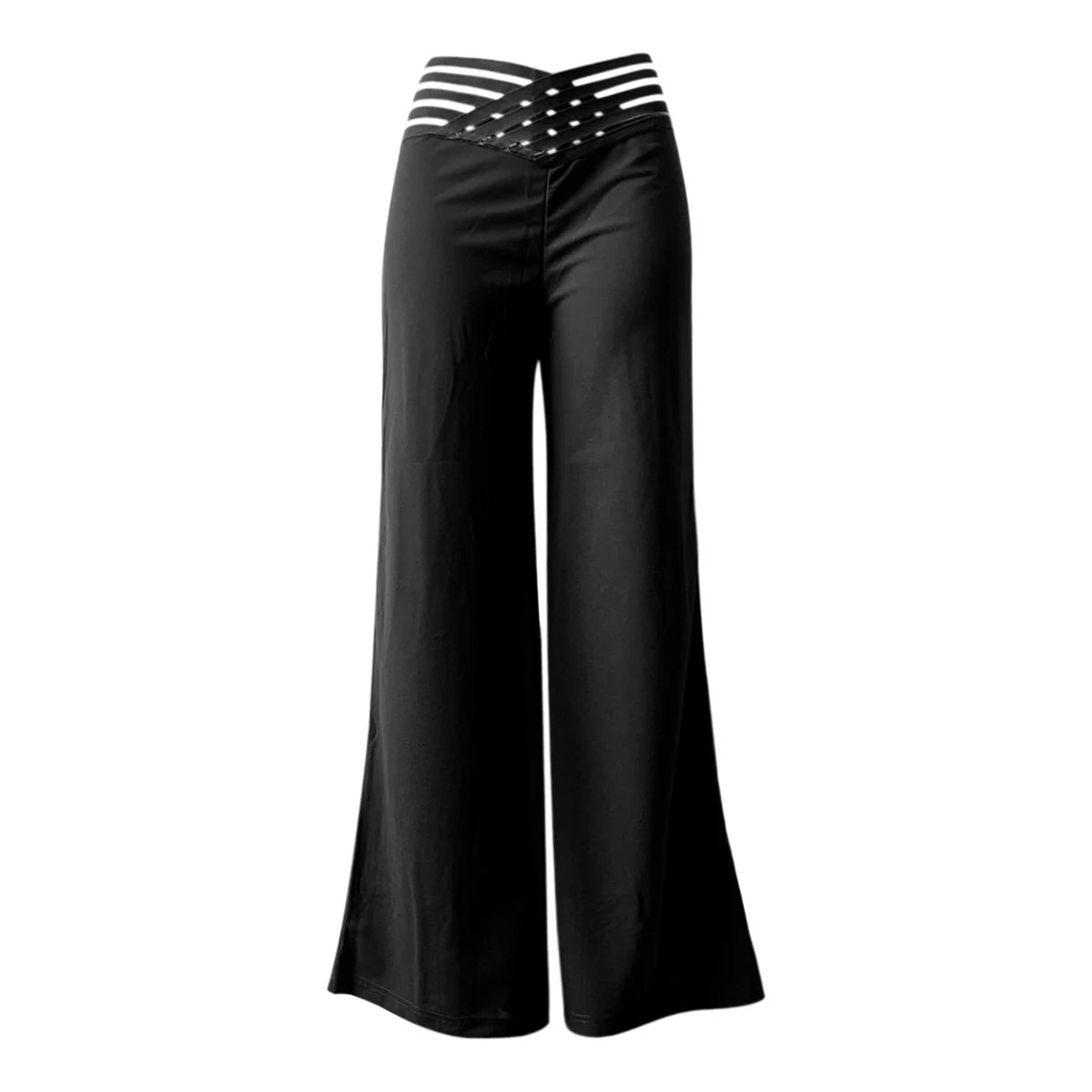 Women Wide Leg Flared Pants Hollow Out 2024 Fall High Waist Pant Casual Crisscross Sheer Mesh Patch Trousers Y2k Streetwear Chic