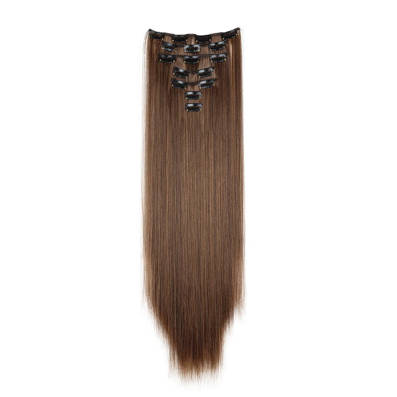 16 clips Synthetic Long Straight Hair Extensions Clips in Hair Black Brown 7Pcs/set Hairpiece for Women