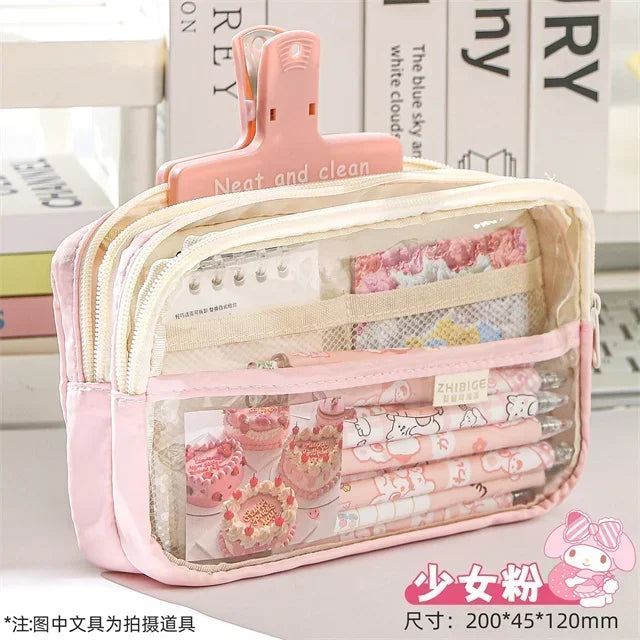 2024 New Pencil Case Layer Clear Pencil Pouch Storage Pouch For Stationery School,Office,Organizer Cosmetics korean stationery