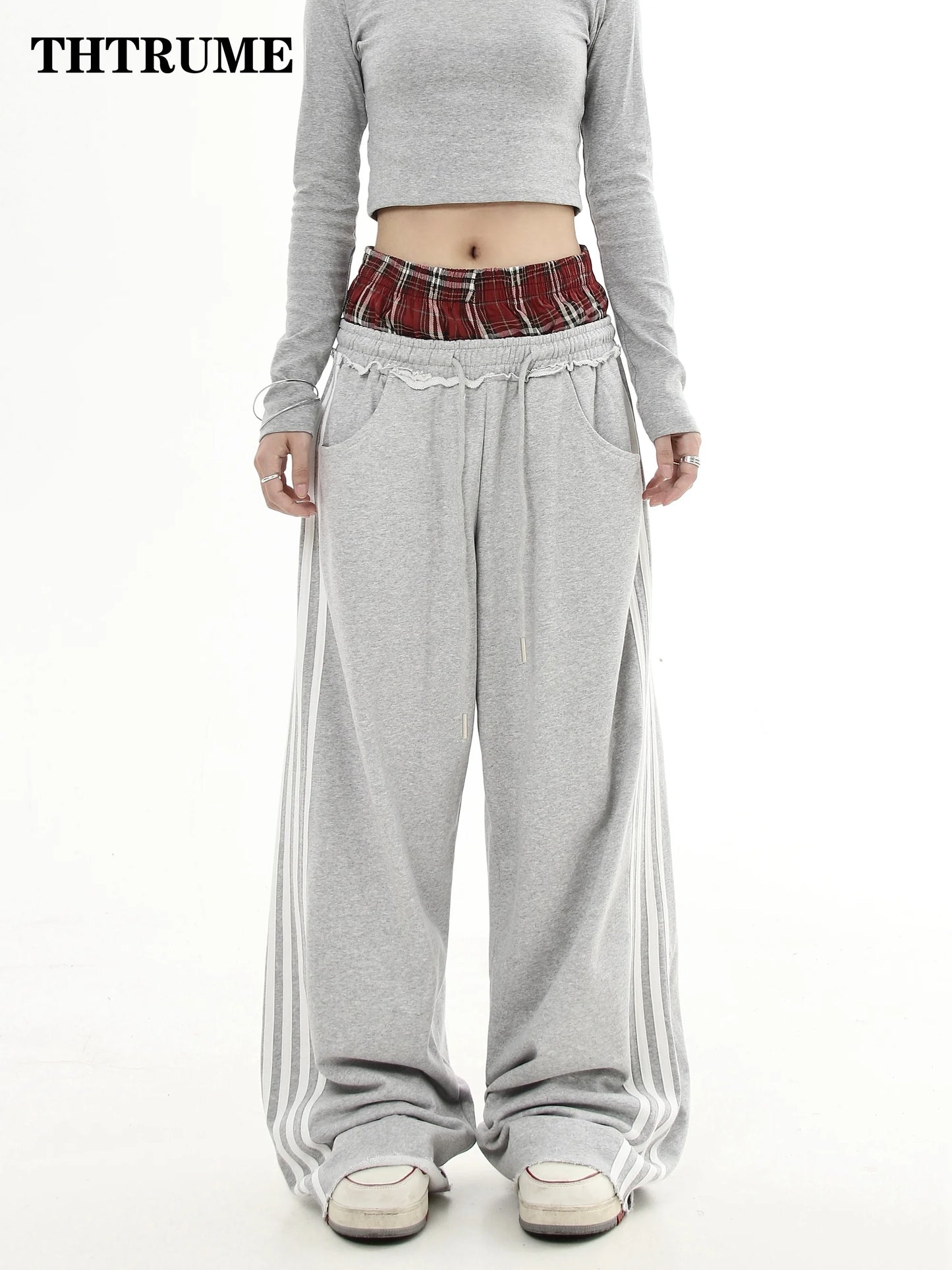 Y2K Vintage Women Pants Casual Simple Striped Loose Straight High Street Hip Hop Pant Casual Oversized High Waist Chic Trousers