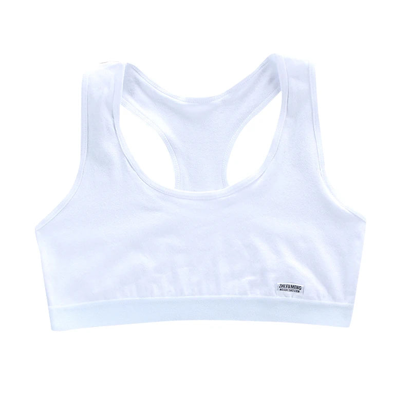 Girl Cotton Sport Training Bra Cartoon Smiley Print Print Solid Color Wide Strap Underwear Bralette Seamless Crop Top 8-16Y