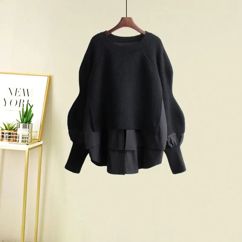 Women's Spring Autumn New Fashion Fake Two Piece Knit Sweater+Strap A-line Skirt Suit Korean Elegant Pullover Dress Matching Set