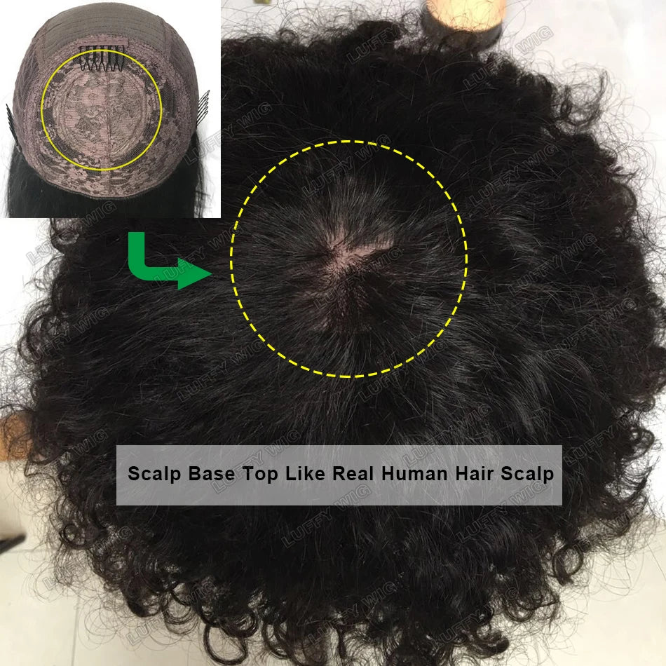 Afro Kinky Curly Wig with Bangs Human Hair Full Machine Made Scalp Top Wig Remy Brazilian Glueless Afro Curly Wig 200 Density