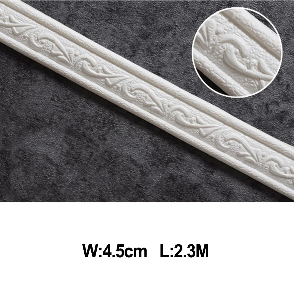 3D Wall Trim Line Wallpaper Baseboard Waist Line Self-adhesive Skirting Line 2.3m Waterproof Foam Edge Strip Living Room Home De