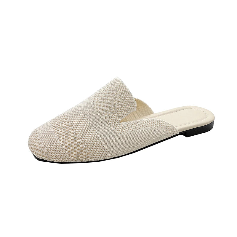 French Minority Slippers Fairy Shoes To Wear 2024 New Summer Soft Bottom Baotou Hollow Woven Flat Shoes for Women