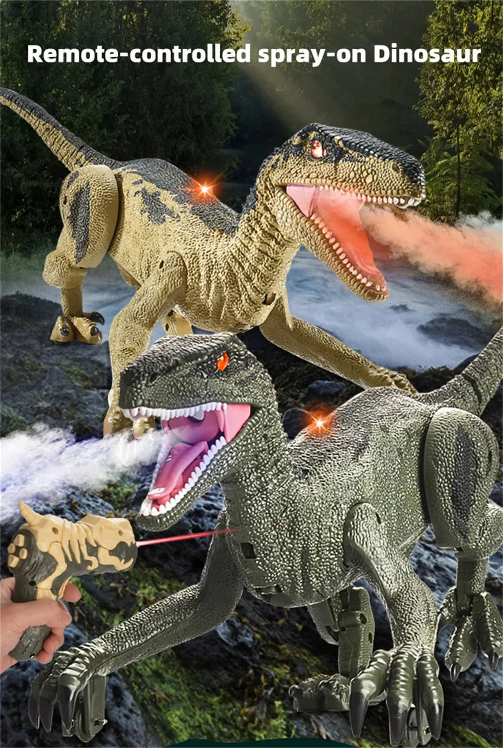 Remote Control Dinosaur Toys Kids RC Electric Walking Jurassic Dinosaur Simulation Velociraptor Toy With LED Light and Roaring