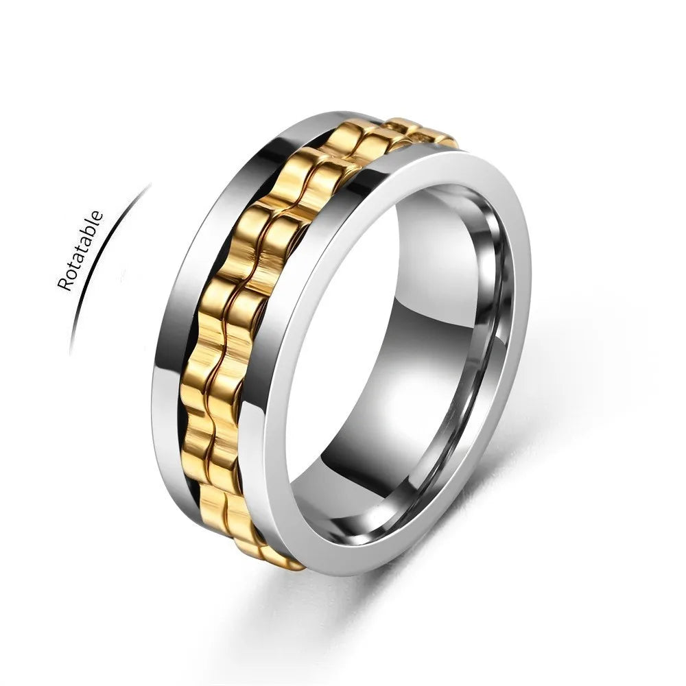 Anti Stress Stainless Steel Ring For Men Gear Chain Rotating Anxiety Relief Spinning Fidget Rings Punk Jewelry Bague Homme