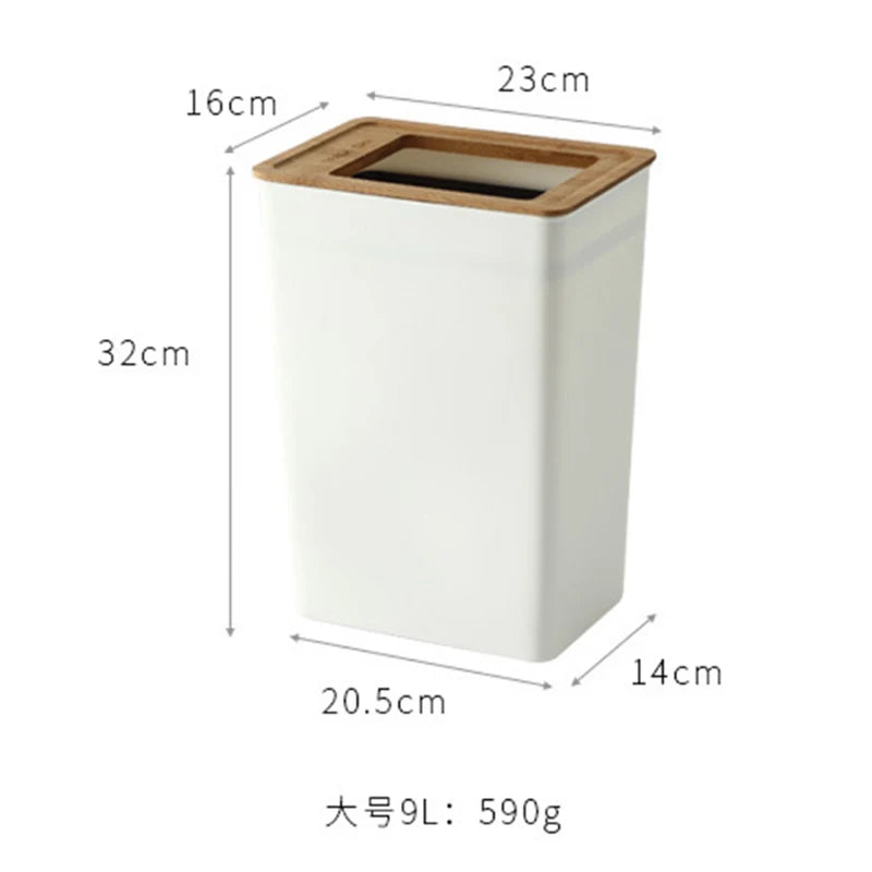 Japanese Style Simple Bamboo Cover Trash Bin Household Living Room Kitchen Bedroom Bathroom Hotel Creative Square Paper Basket
