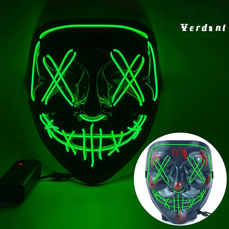 LED Dual Color Glowing Masks Halloween Letter V Horror Mask Role-Playing Carnival Cold Light Mask