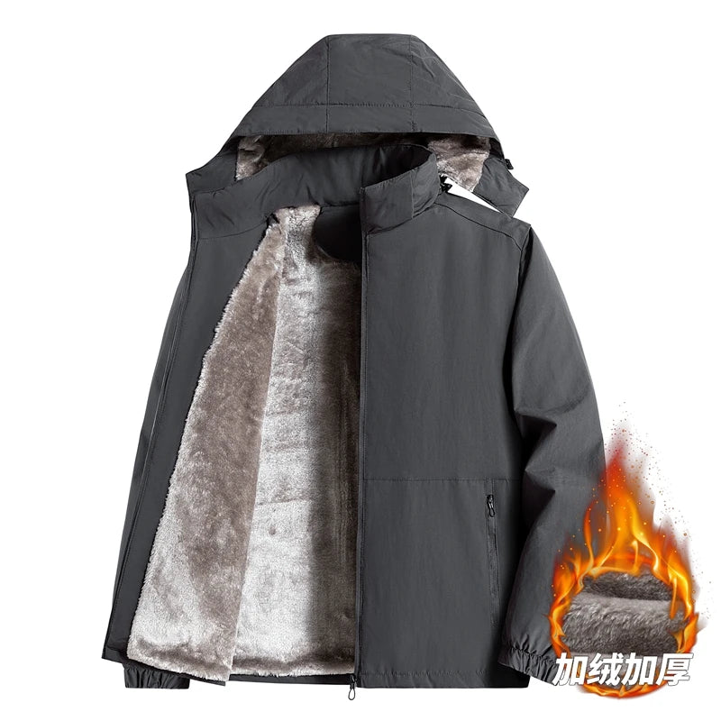 7XL 8XL Winter Jacket Men Casual Outwear Sportswear Fleece Lining Mens Sherpa Jackets Full Zip Warm Coats Hoodie Winter Coat