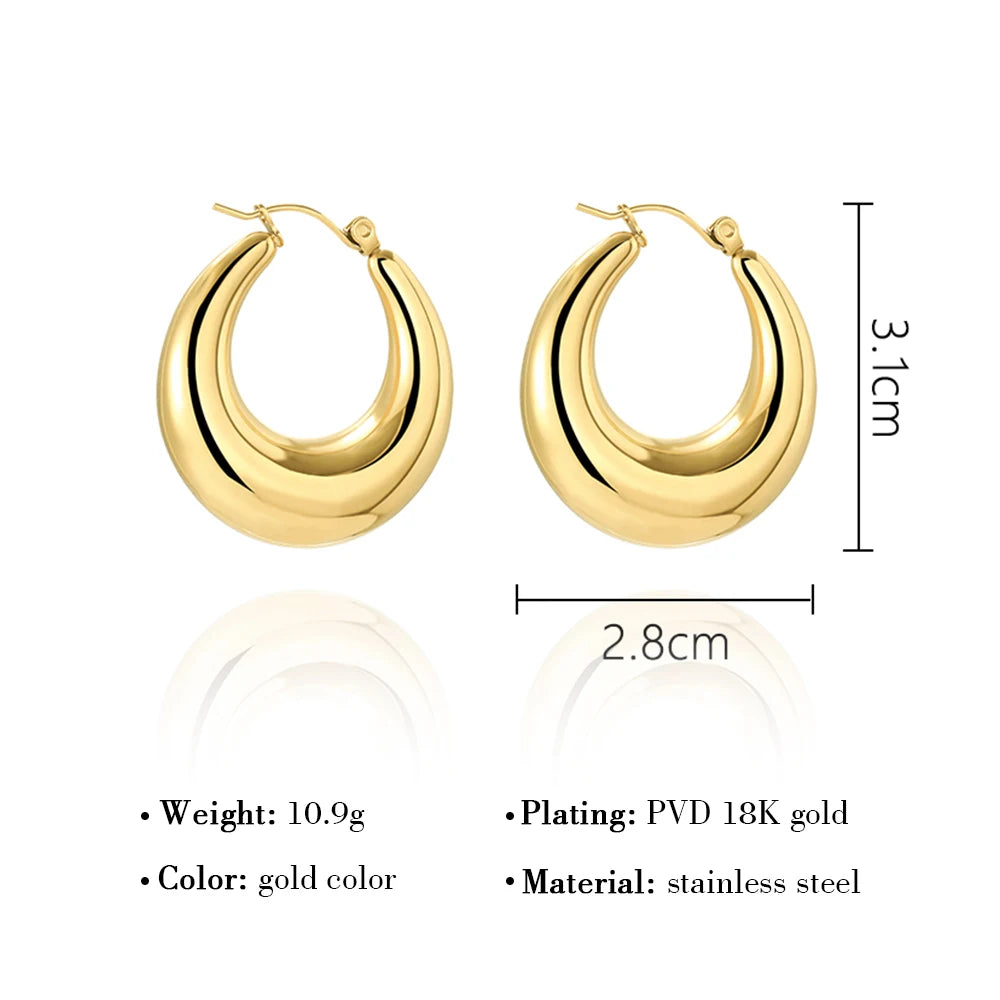 YACHAN 18K Gold Plated Smooth Stainless Steel Hoop Earrings for Women Trendy Hollow Punk Metal Jewelry Waterproof
