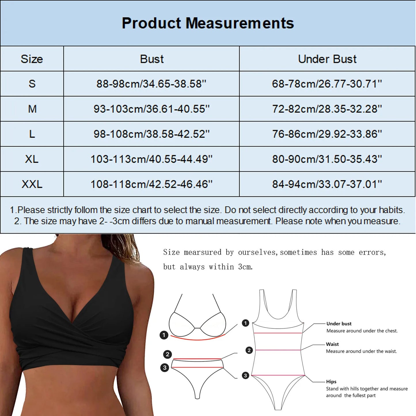 Women's Swimsuit Top Solid Colour Bikini Swimsuit Fashion Gathering Push Up Tankini Swimsuit Sexy Backless Cross Strap Bikini