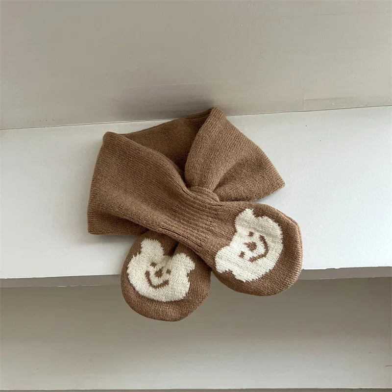 Simple Fashion Baby Scarf Candy Color Woolen Knitted Scarves For Girls Boys Winter Warm Kids Cross Neckerchief
