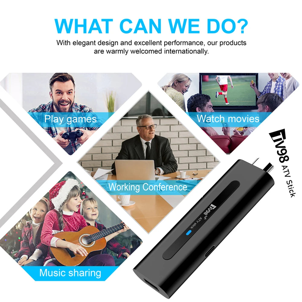 TV98 ATV 8K Smart TV Stick Android 14 ATV Allwinner H313 2.4G 5G Wifi Support OTA 4K Player BT5.0 2GB 16GB Voice remote TV Box