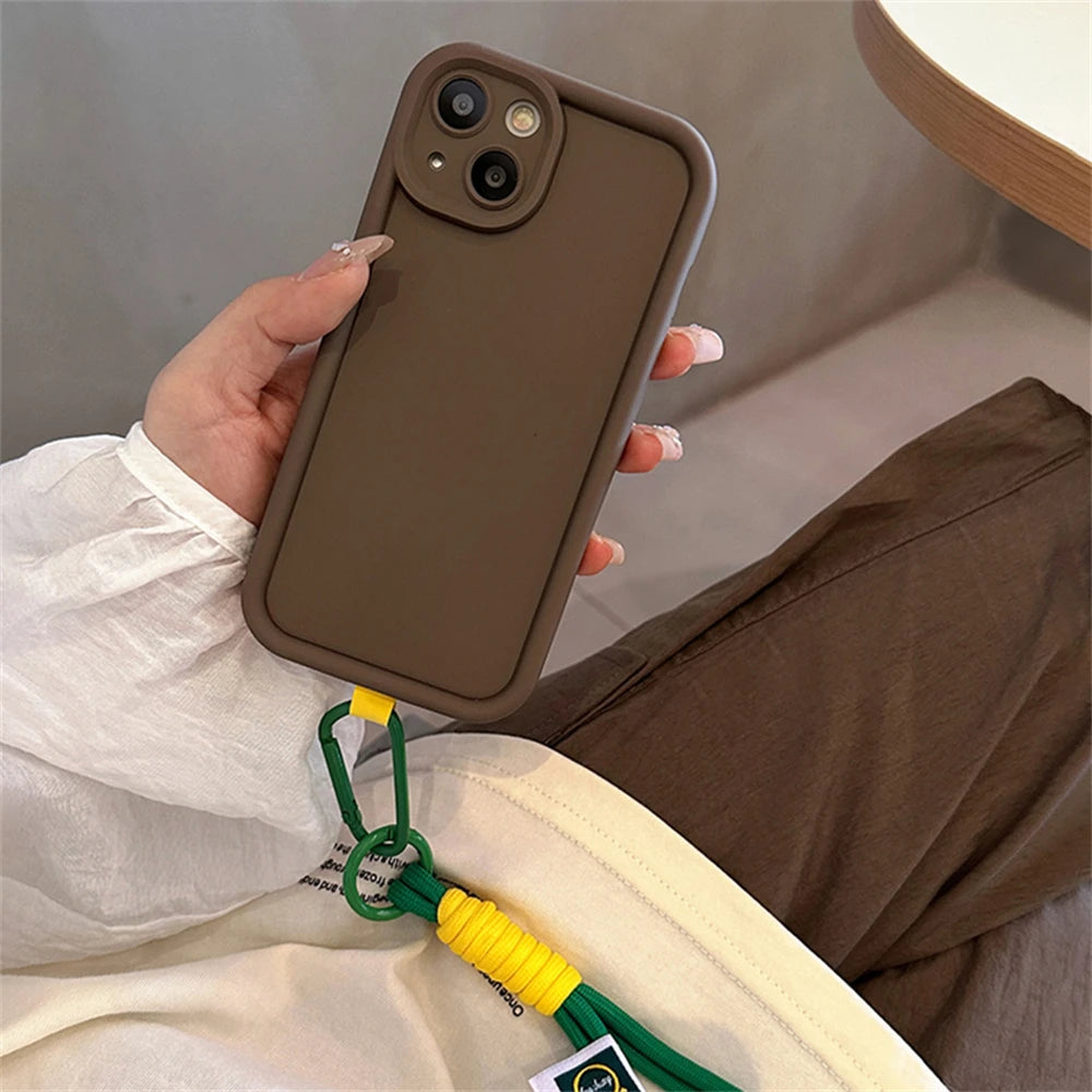 Simple Candy Color Nylon Wristband Bracelet Phone Case For iPhone 14 13 12 11 Pro Max Korean Soild Color Protective Soft Cover