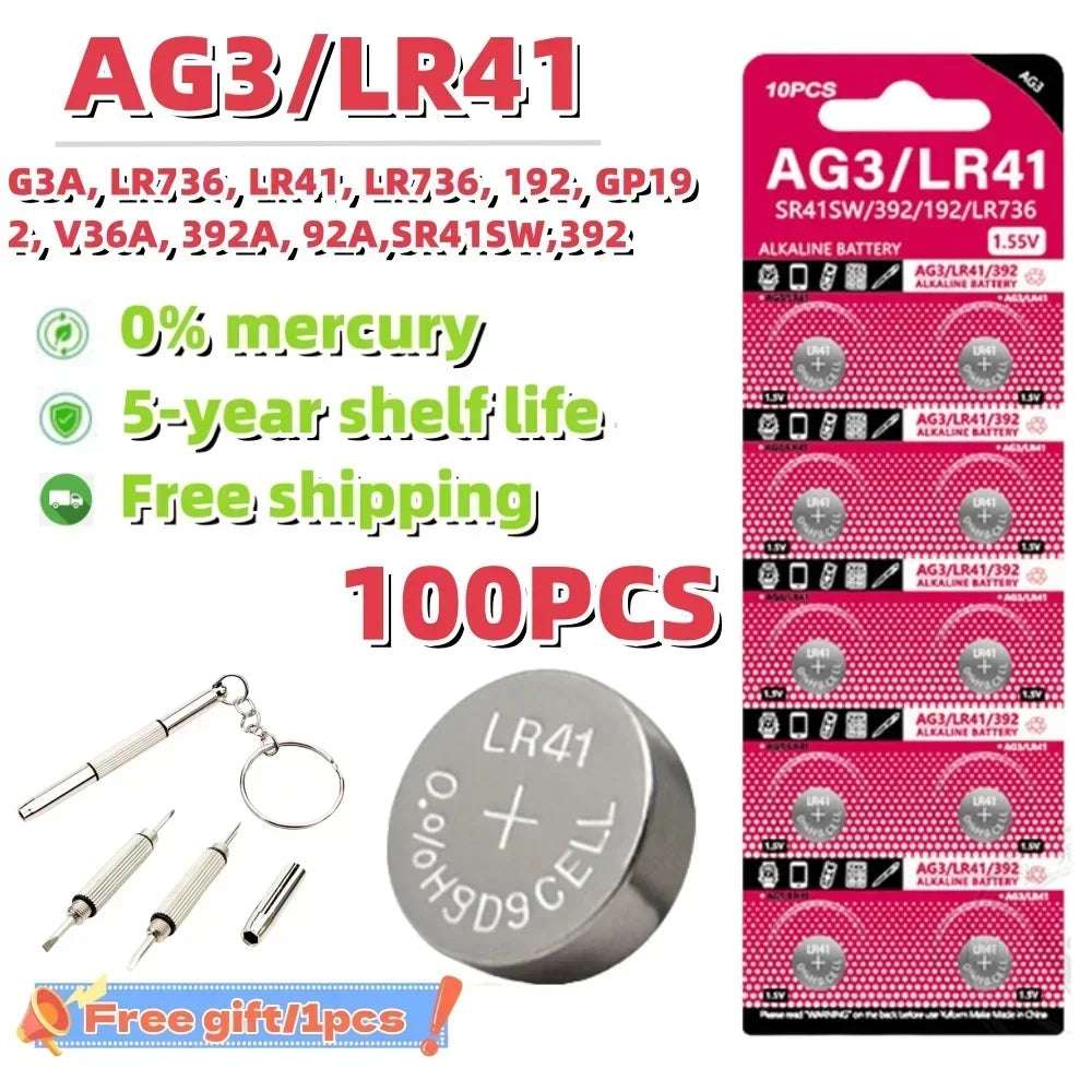 10-100Pcs High Capacity LR41 Alkaline Batteries AG3 L736 392 384 192 Premium 1.5V Button Coin Cell Batteries for Medical devices