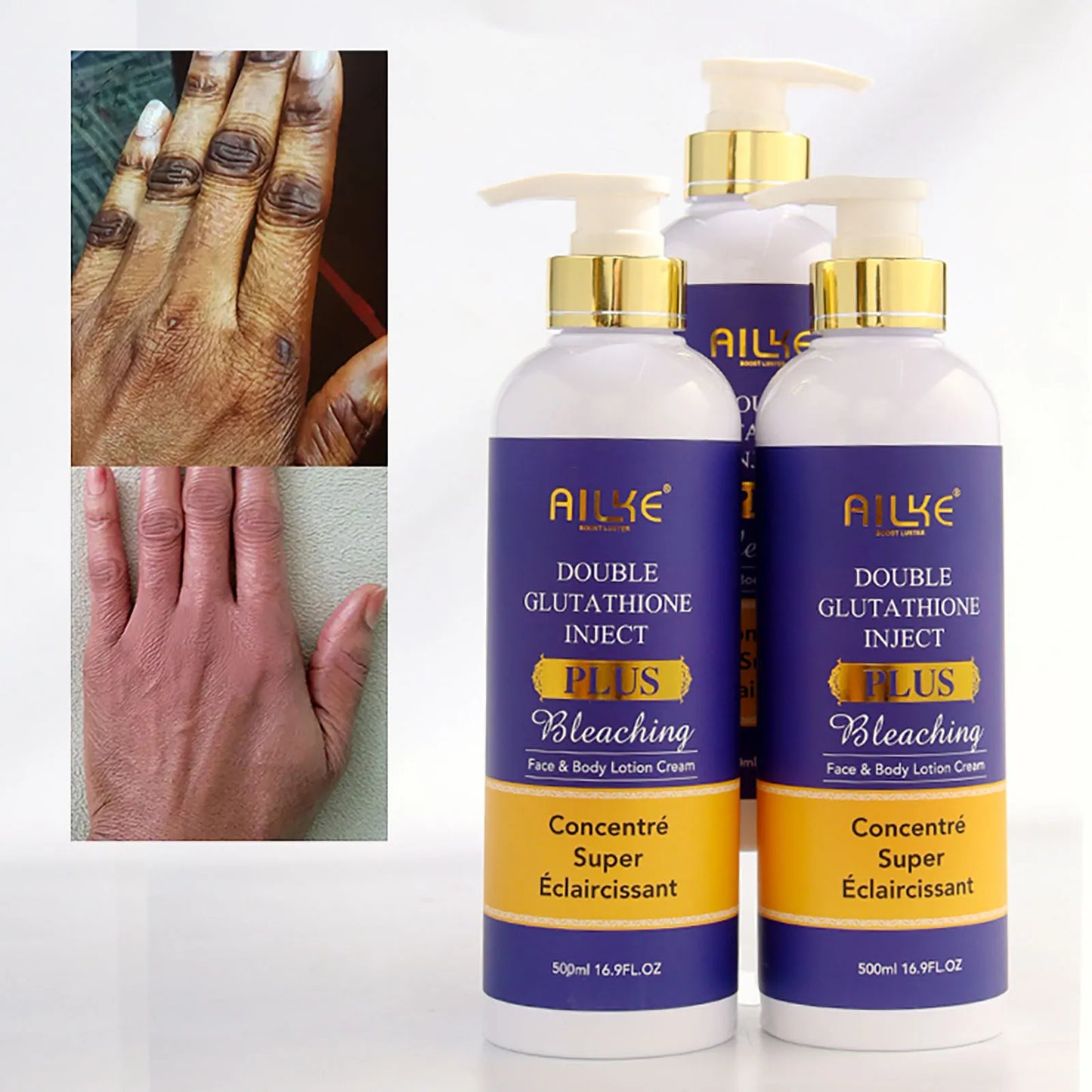 AILKE Glutathione Lighten Body Lotion, Moisturizing, Hydration, Even Skin tone, Improve Dark & Black Skin, Support Private logo