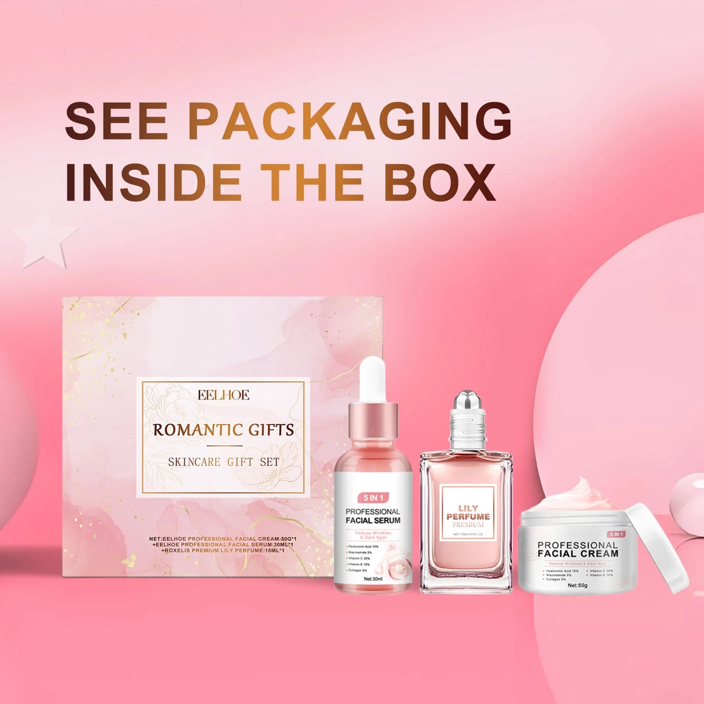 Pink Romantic Joyful Skincare Gift Box Improve Face Dullness Moisturize Firming Brighten Skin Fragrance Gift Box Set For Wome