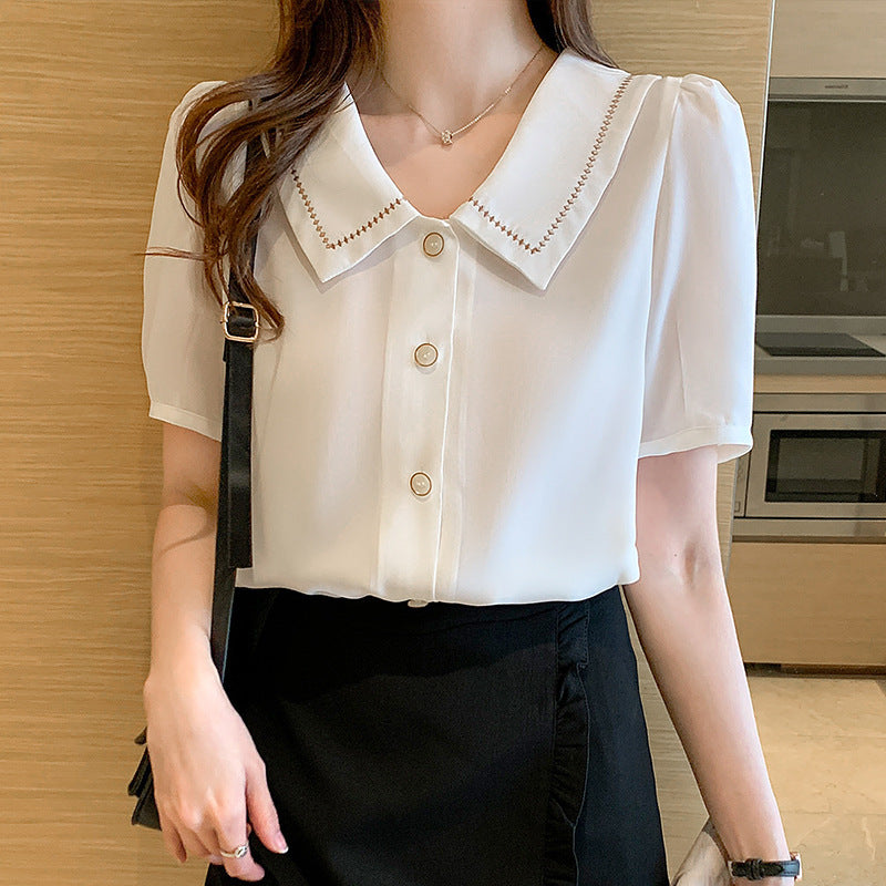 Doll Collar Chiffon Shirt For Women