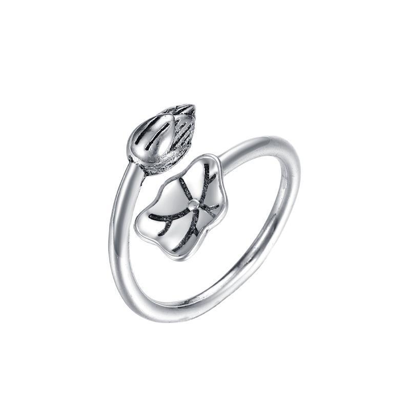 Women's Sterling Silver Plated Retro Distressed Ring