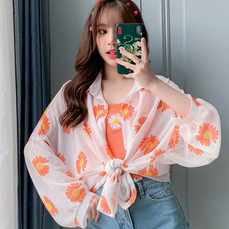 Beach Sun Protection Clothing Holiday Thin Summer Clothing Printed Cardigan Jacket