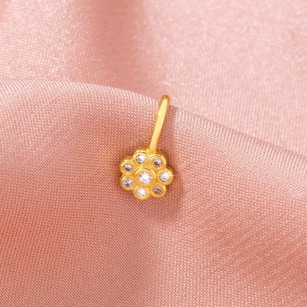 ins European and American micro-inlaid zircon lotus nose ring, popular personality non-perforated piercing nose nail nose clip