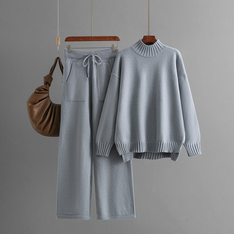 Women's Thick Loose Sweater Half-high Collar Long Sleeves Knitting Suit