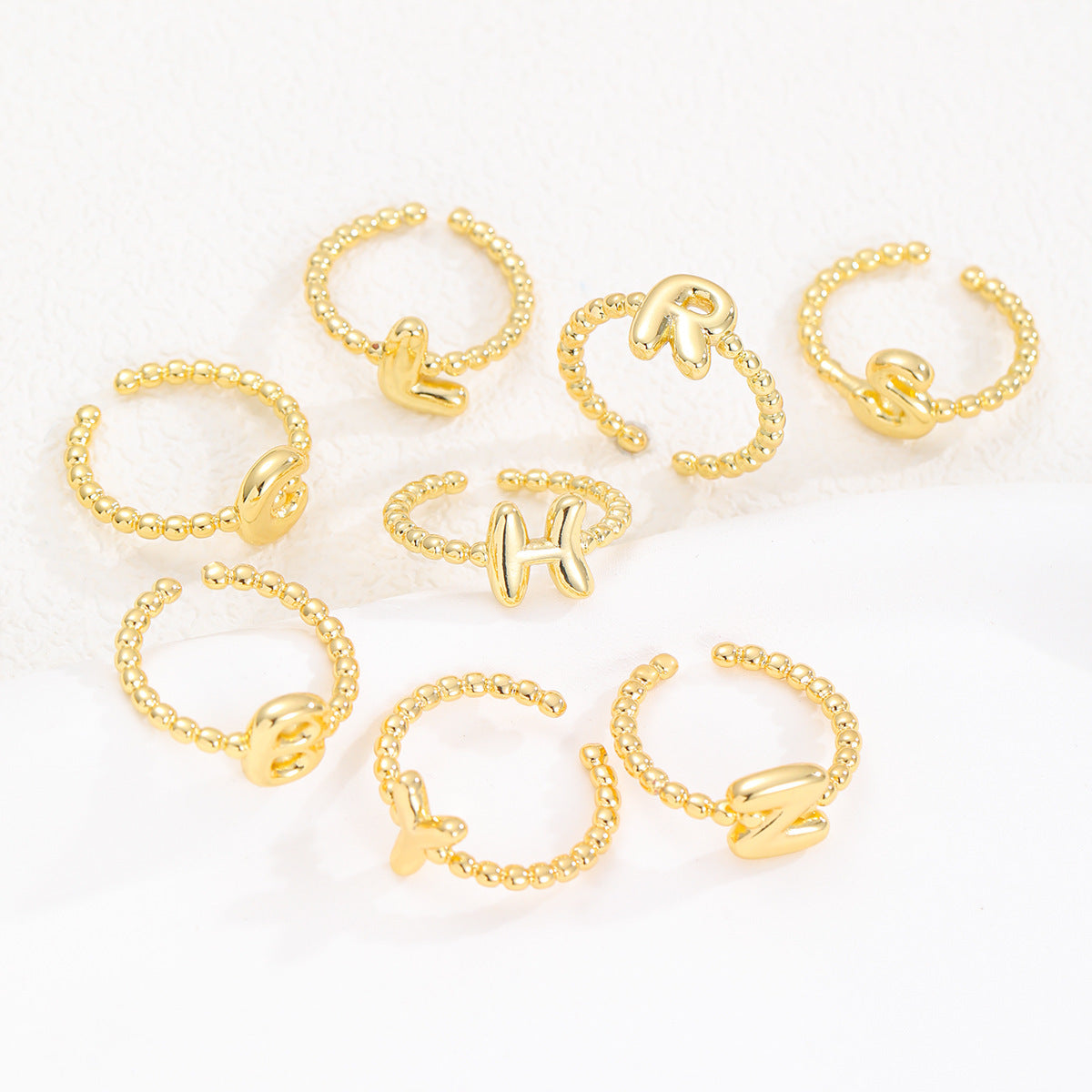 18K Gold Glossy Brass Balloon 26 PCs Letters Ring