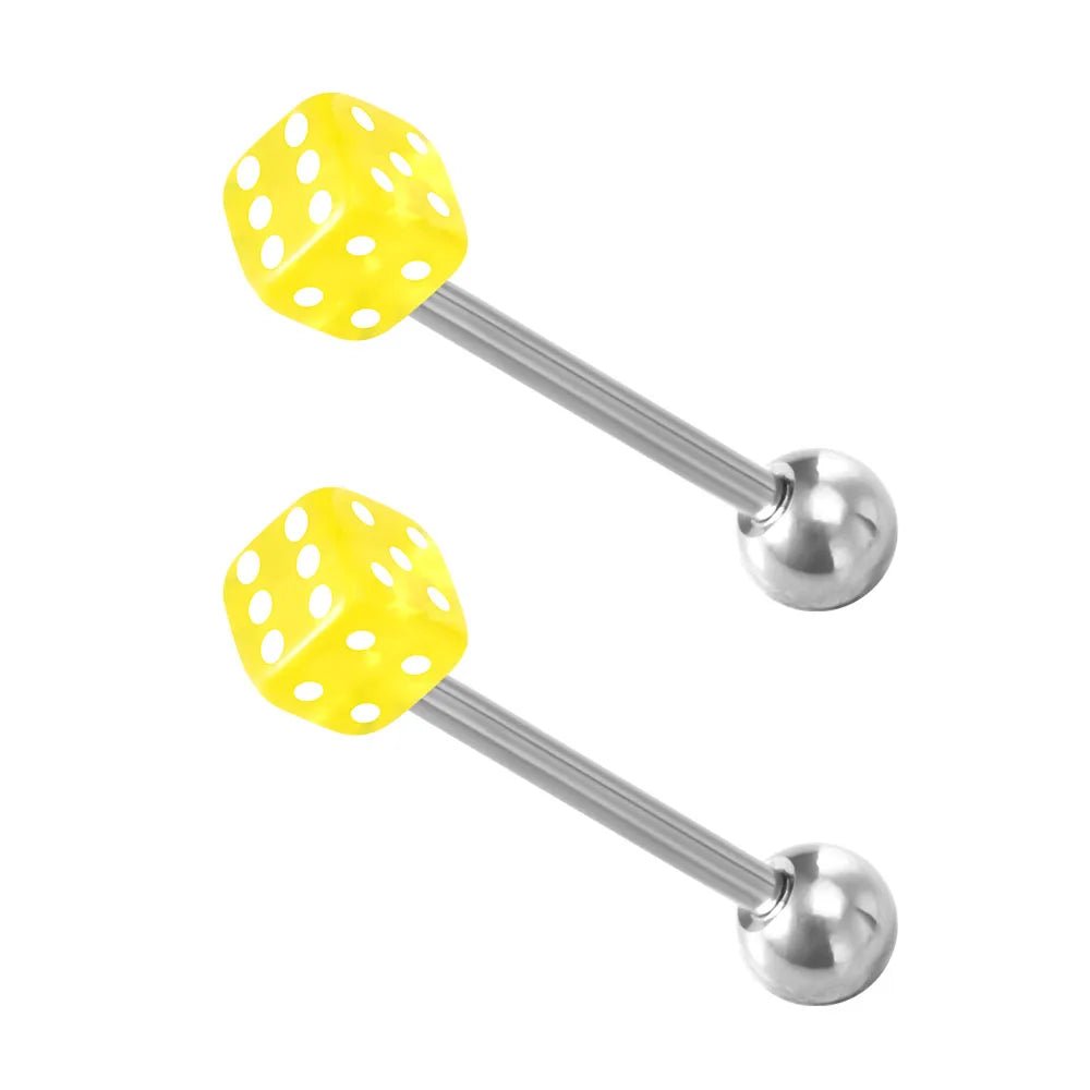 1 Pair Colorful Acrylic Tongue Piercing Jewelry Good Luck Dice Tongue Rings 14G Women Stainless Steel Tongue Ring Bars Barbell - VigDeals