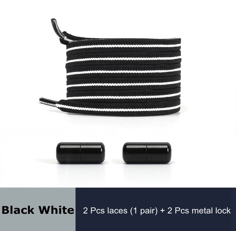1 Pair No Tie Shoelaces for Sneakers Elastic Flat Shoe Laces Metal Lock Without Ties Quick Tieless Shoelace for Shoes Kids Adult - VigDeals