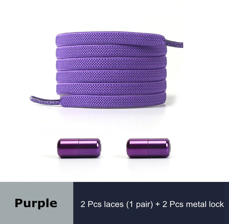 1 Pair No Tie Shoelaces for Sneakers Elastic Flat Shoe Laces Metal Lock Without Ties Quick Tieless Shoelace for Shoes Kids Adult - VigDeals