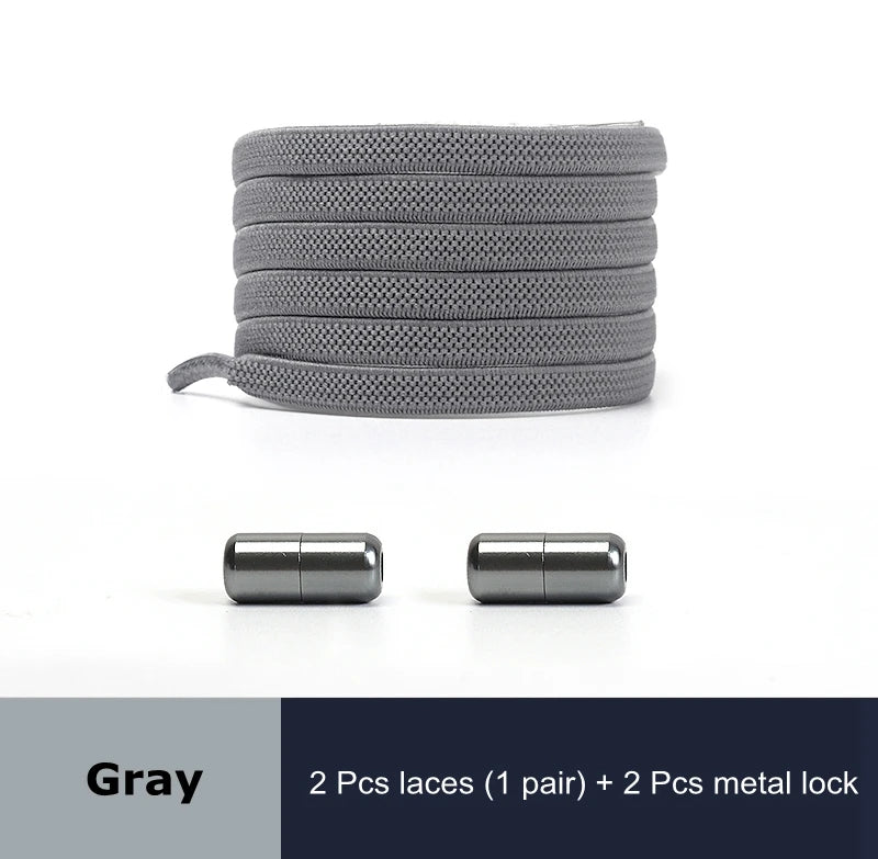 1 Pair No Tie Shoelaces for Sneakers Elastic Flat Shoe Laces Metal Lock Without Ties Quick Tieless Shoelace for Shoes Kids Adult - VigDeals
