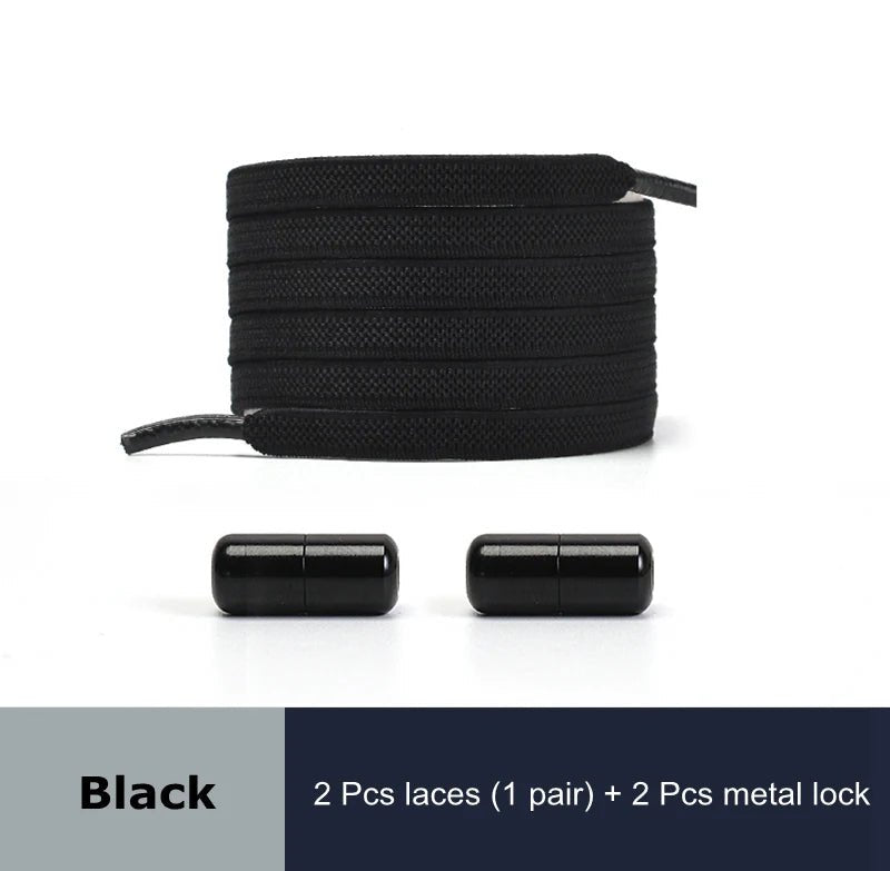 1 Pair No Tie Shoelaces for Sneakers Elastic Flat Shoe Laces Metal Lock Without Ties Quick Tieless Shoelace for Shoes Kids Adult - VigDeals
