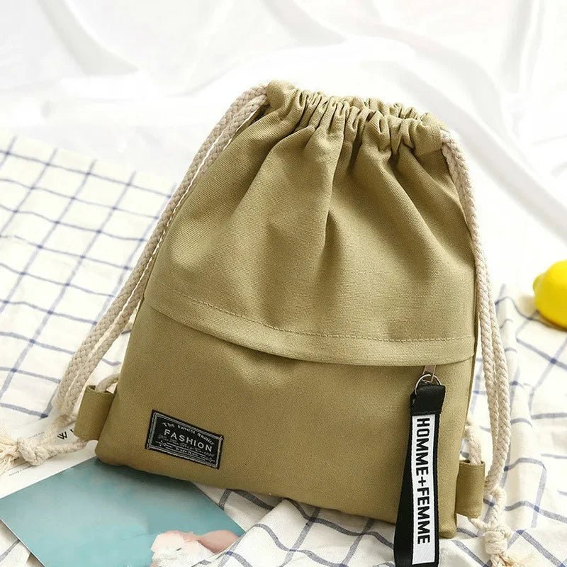 1 Pc Canvas School Bag Double Shoulder Drawstring Backpack Drawstring Pocket Portable Casual Backpack Women Men Travel Backpack - VigDeals