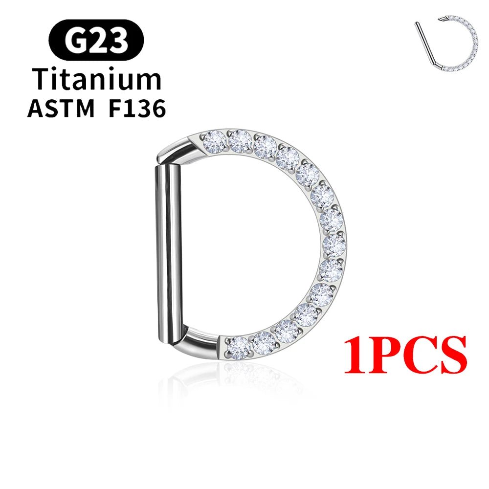 1/10PCS G23 Titanium Piercing Septum Clicker D Shape Nose Ring 16G CZ Tragus Ear Cartilage Conch Daith Earrings Body Jewelry - VigDeals