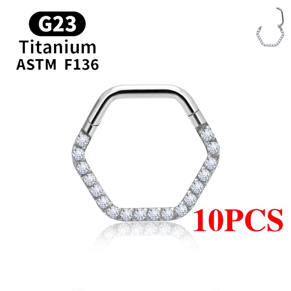 1/10PCS G23 Titanium Piercing Septum Clicker D Shape Nose Ring 16G CZ Tragus Ear Cartilage Conch Daith Earrings Body Jewelry - VigDeals