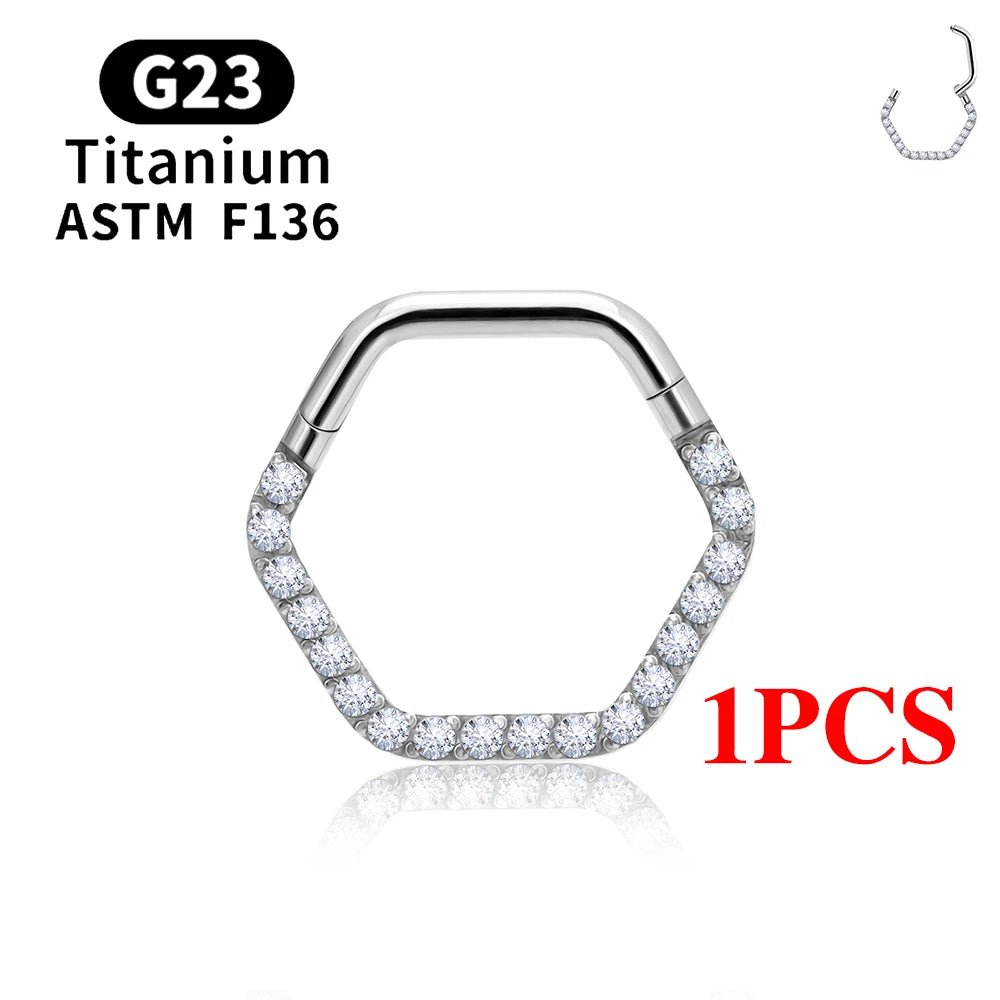 1/10PCS G23 Titanium Piercing Septum Clicker D Shape Nose Ring 16G CZ Tragus Ear Cartilage Conch Daith Earrings Body Jewelry - VigDeals