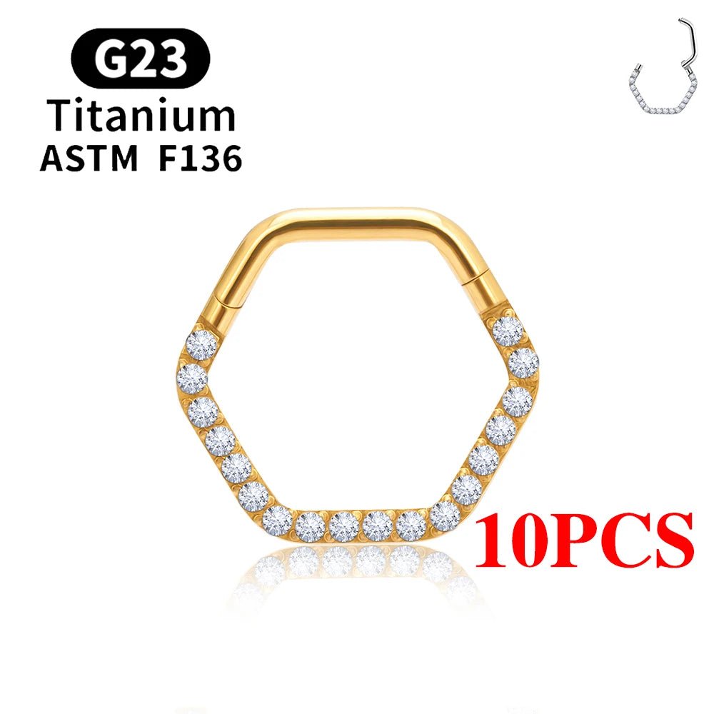 1/10PCS G23 Titanium Piercing Septum Clicker D Shape Nose Ring 16G CZ Tragus Ear Cartilage Conch Daith Earrings Body Jewelry - VigDeals