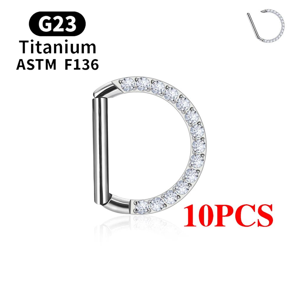 1/10PCS G23 Titanium Piercing Septum Clicker D Shape Nose Ring 16G CZ Tragus Ear Cartilage Conch Daith Earrings Body Jewelry - VigDeals